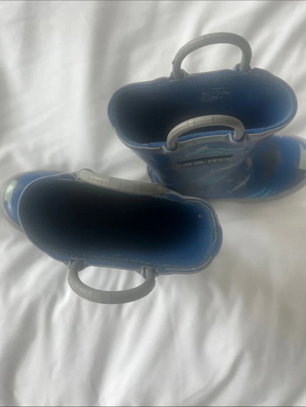 L.L. Bean Blue Kids Shark Print Rain Boots with Gray Trim